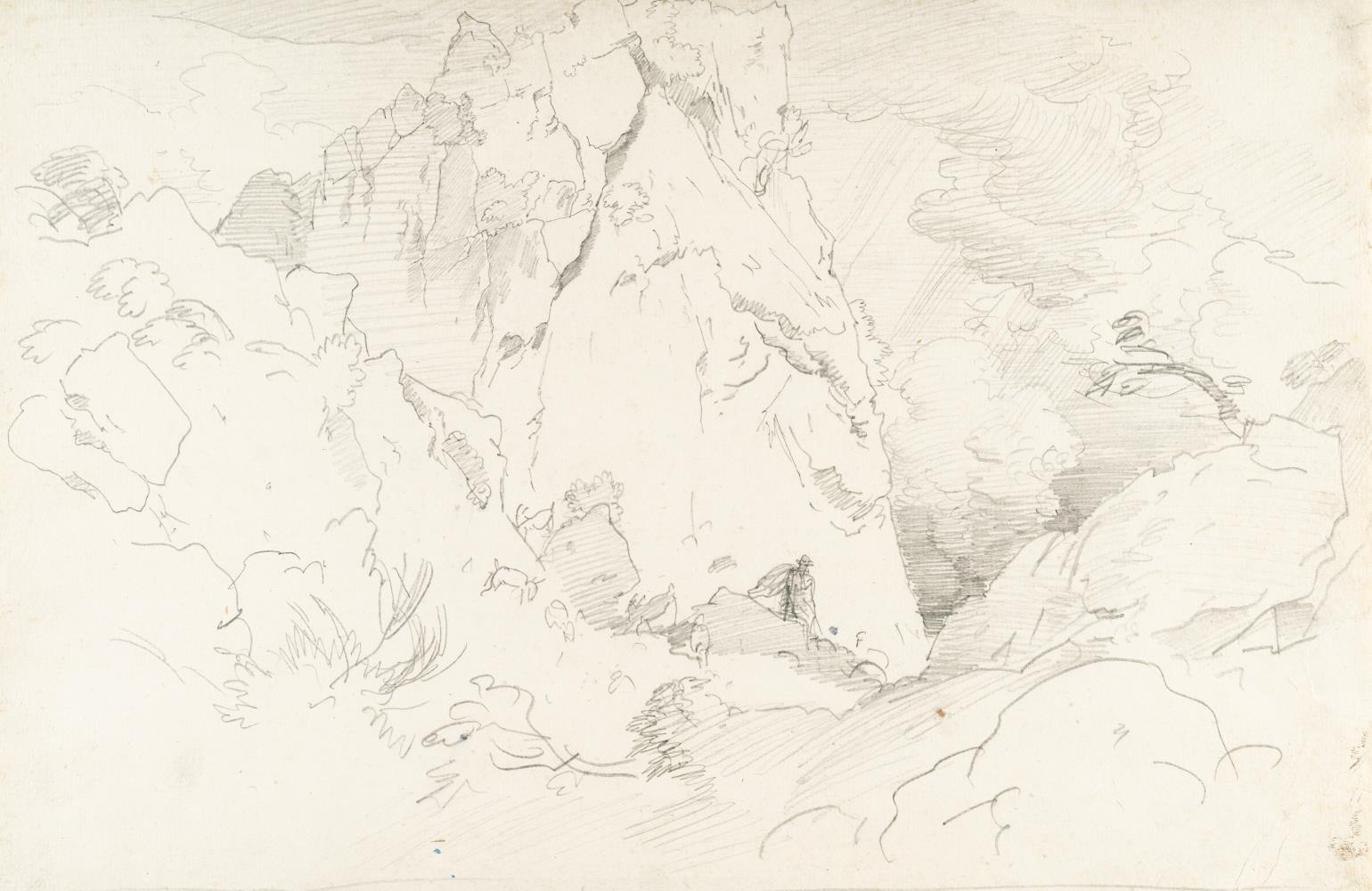 Landschaft mit Schäfer bei aufziehendem Gewitter