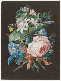 Blumengebinde aus Rose, Prunkwinden und Lilie