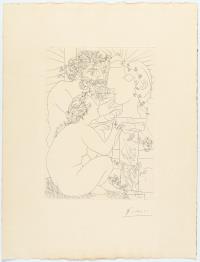 Sculpteur, modèle accroupi et tête sculptée