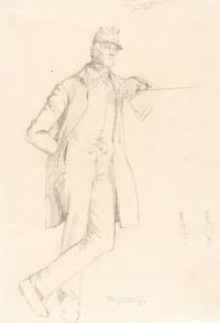 Stehender Mann mit langer Pfeife