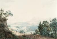 Weite Landschaft mit Ziegenhirte