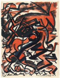 Untitled (Rhythmic-linear composition in black and red) - Ohne Titel (Rhythmisch-lineare Komposition in Schwarz und Rot)