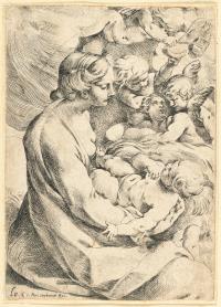 2 Bll. Madonna mit dem Kind umgeben von Engeln - Maria mit dem Jesuskind und dem Johannesknaben