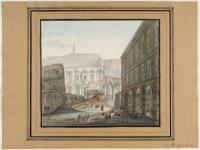 Nauplia. Blick vom Syntagma-Platz auf die Anhöhe von Akronauplia mit dem Uhrturm