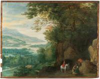Gebirgslandschaft mit rastenden Reisenden