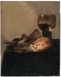 Stillleben mit Kelch, Brot und Austern