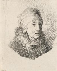 Alte Frau mit um das Kinn geschlungenem Kopftuch