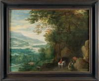 Gebirgslandschaft mit rastenden Reisenden