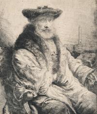 Der alte Mann sitzend mit Samthaube