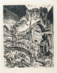 Mountain hut with storm cloud