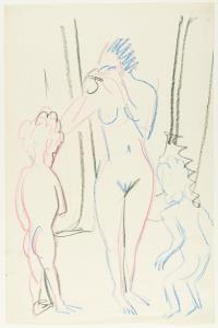 Frau Anni Müller mit den Zwillingen Judith und Kaspar