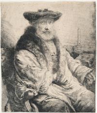 Der alte Mann sitzend mit Samthaube