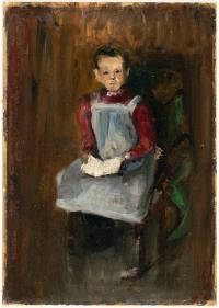 Recto: Sitzendes Kind mit Buch auf dem Schoß – Verso: Tümpel mit Birkenstämmen