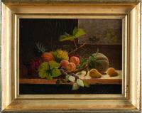 Obststilleben mit Vogel am Fenster