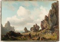 Gebirgslandschaft mit Wanderern