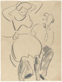 Recto: Sich kämmende Frau und Mann mit Handspiegel – Verso: Sitzende Dodo auf afrikanischem Hocker