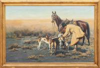 Kosakenreiter mit seinen Hunden