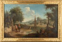 Arkadische Landschaft mit Obelisk