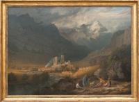 Gebirgslandschaft mit Burgruine