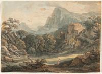 Ideale Landschaft mit Psyche, die vom Adler Jupiters das mit stygischem Wasser gefüllte Gefäß erhält (aus: Apuleius, Amor und Psyche)
