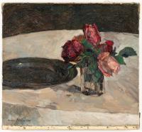 Stillleben mit Rosenstrauß und einem Zinnteller