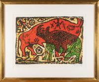 2 Bll.: Ohne Titel (Stier und Nashorn) – Ich als Frau