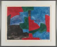 Composition verte, rouge et bleue