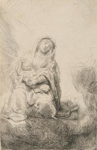 Maria mit dem Christkinde in den Wolken