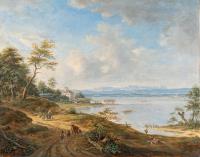 Ansicht vom Starnberger See mit Schloss Berg