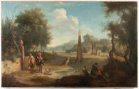 Arkadische Landschaft mit Obelisk