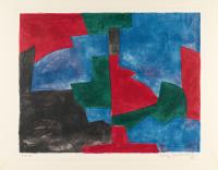 Composition verte, rouge et bleue