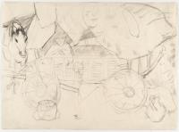 Planwagen mit Pferd und Zigeunerin