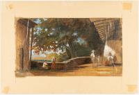Italienische Landschaft mit Balustrade und Staffagefiguren