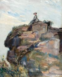 Rocks at Neukastel with a small seated figure (Nini)