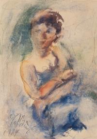 2 sheets: Seated woman in a blue dress – portrait of a lady