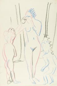 Frau Anni Müller mit den Zwillingen Judith und Kaspar