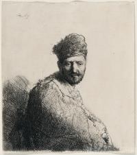 Mann mit kurzem Bart, in gesticktem Pelzmantel