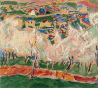 Recto: Landschaft mit weißblühenden Bäumen – Verso: Akrobatische Tänzerin