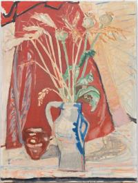 Still life with ears of corn and poppy capsules in a jug
