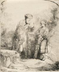 Abraham, mit Isaak sprechend