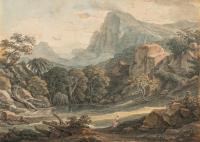 Ideale Landschaft mit Psyche, die vom Adler Jupiters das mit stygischem Wasser gefüllte Gefäß erhält (aus: Apuleius, Amor und Psyche)