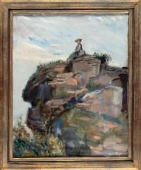 Rocks at Neukastel with a small seated figure (Nini)