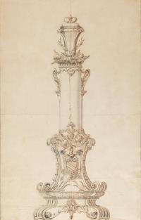 Entwurfszeichnung für eine Prunksäule mit Wappen des Würzburger Fürstbischofs Christof Franz von
Hutten