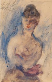 2 sheets: Seated woman in a blue dress – portrait of a lady