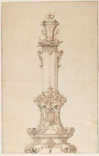 Entwurfszeichnung für eine Prunksäule mit Wappen des Würzburger Fürstbischofs Christof Franz von
Hutten