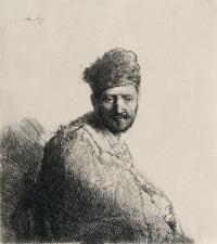 Mann mit kurzem Bart, in gesticktem Pelzmantel