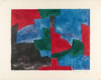 Composition verte, rouge et bleue