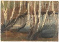 Recto: Sitzendes Kind mit Buch auf dem Schoß – Verso: Tümpel mit Birkenstämmen