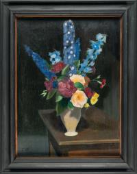 Stillleben mit Rosen, Nelken und Rittersporn