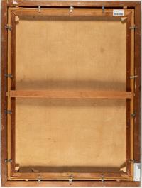 Schneelandschaft mit roter Brücke